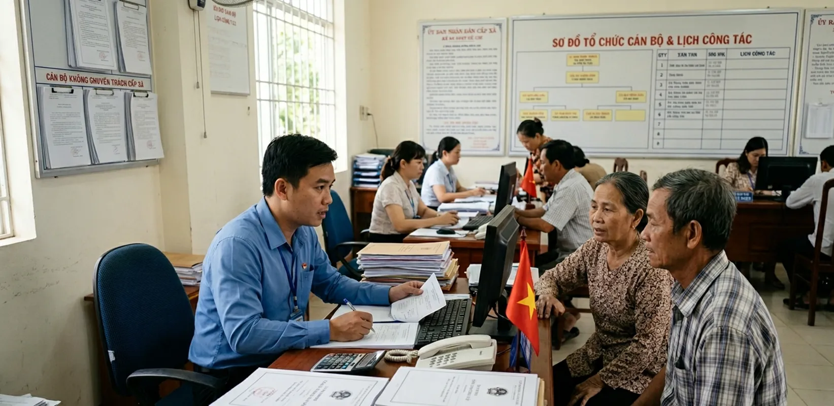 Cán bộ xã đang làm việc