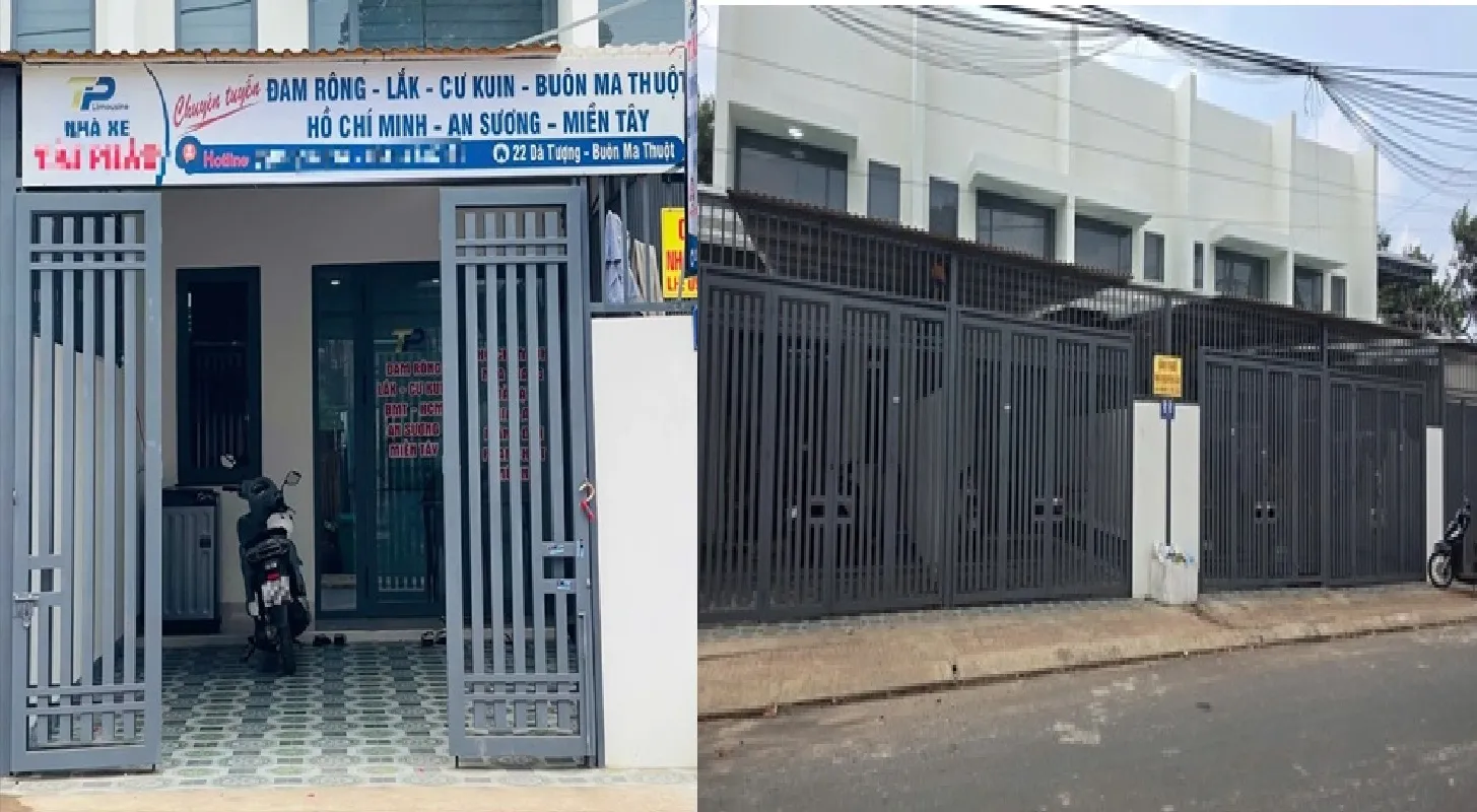 Địa điểm được quảng cáo là văn phòng chính của nhà xe Lux Express T.P. đã tháo bảng quảng cáo