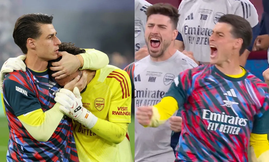 Phản ứng của Kepa với Raya khi Arsenal thất bại ở loạt luân lưu