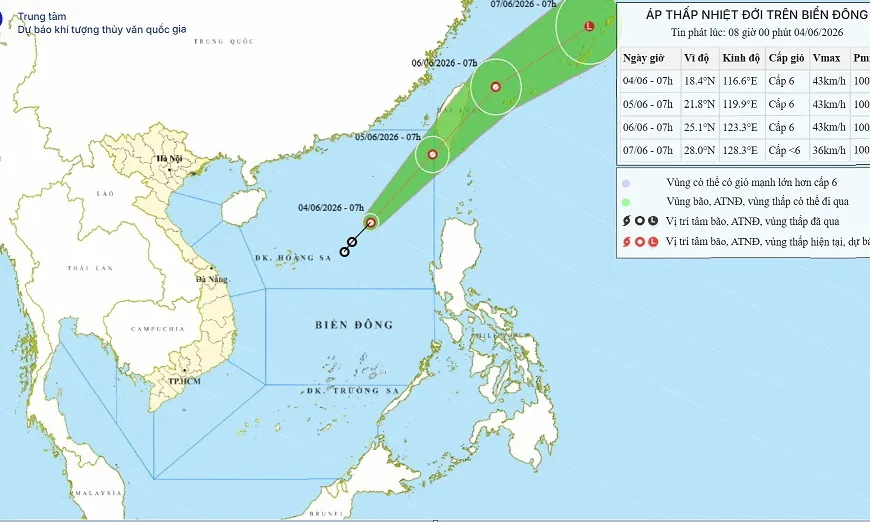 Xuất hiện áp thấp nhiệt đới đầu tiên trên Biển Đông năm 2026