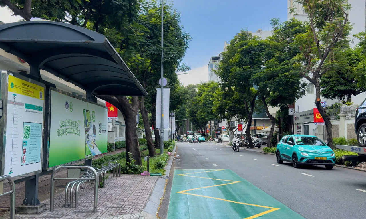 TP. Hồ Chí Minh: Xuất hiện hàng loạt dải sơn màu xanh lạ mắt trên đường phố