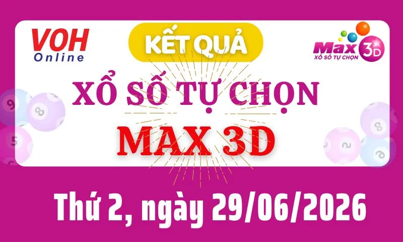 Vietlott MAX 3D 29/06 - Kết quả xổ số Vietlott hôm nay Thứ 2 29/06/2026