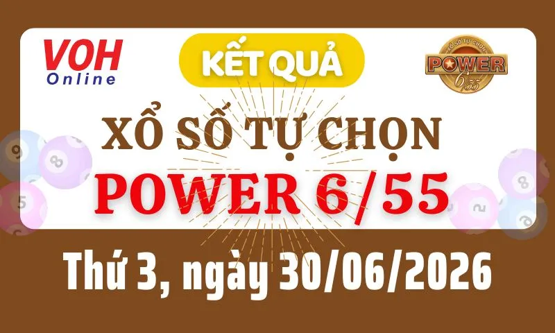 Vietlott POWER 655 30/06 - Kết quả xổ số Vietlott hôm nay Thứ 3 30/06/2026