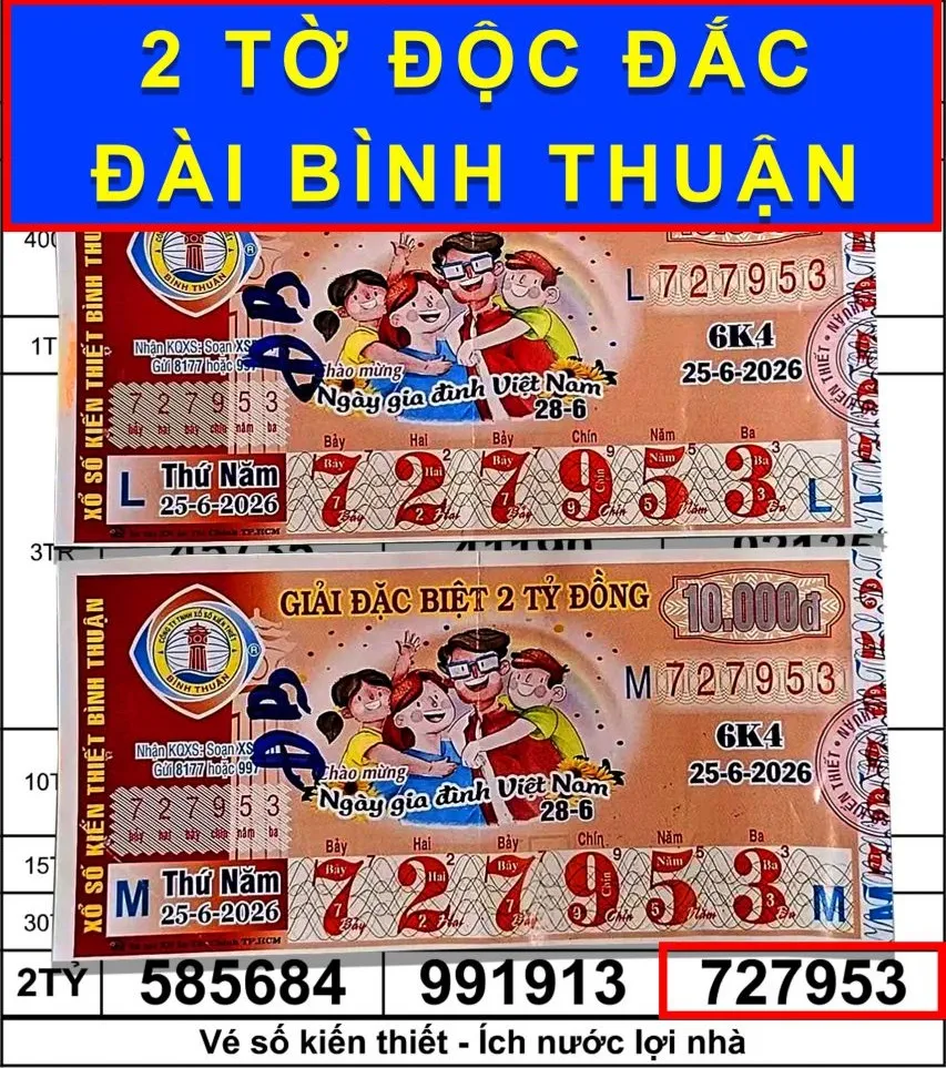 Đại lý vé số Chấn Nam ở Cần Thơ (Hậu Giang cũ) đã đổi thưởng 2 tờ vé số trúng độc đắc mở thưởng xổ số miền Nam ngày 25 tháng 6 mới đây cho khách là một công nhân