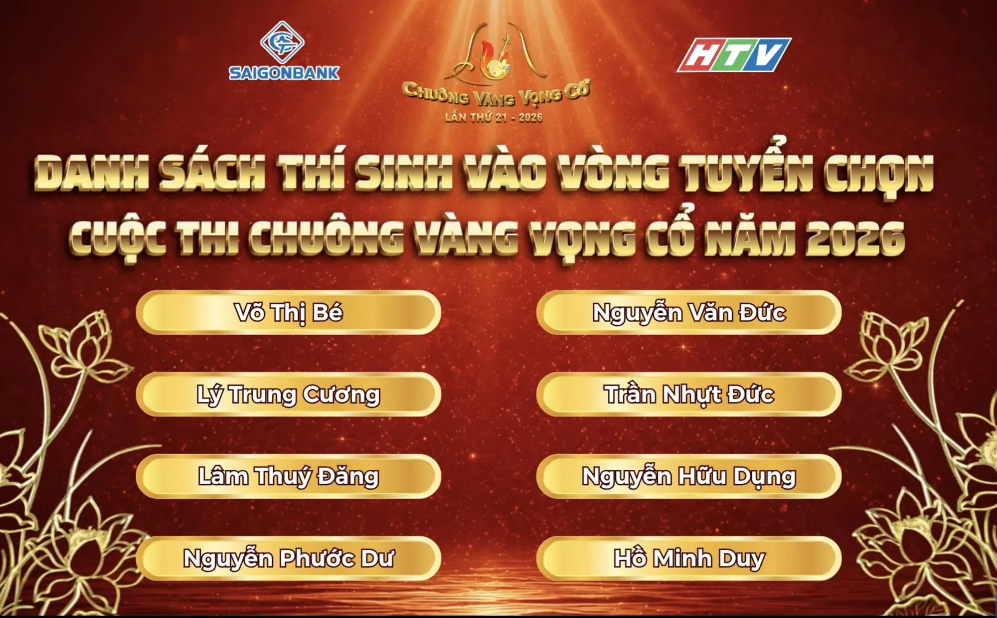 Danh sách 32 thí sinh vào vòng Tuyển chọn Chuông vàng vọng cổ 2026
