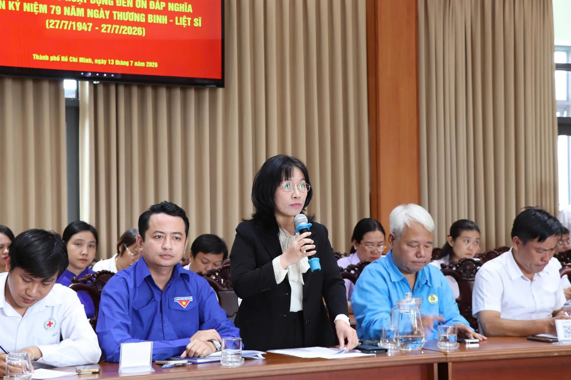 Bà Huỳnh Thị Thúy Phương - Phó Chủ tịch Hội Liên hiệp Phụ nữ Thành phố phát biểu tại Hội nghị - Ảnh: MTTQ TP