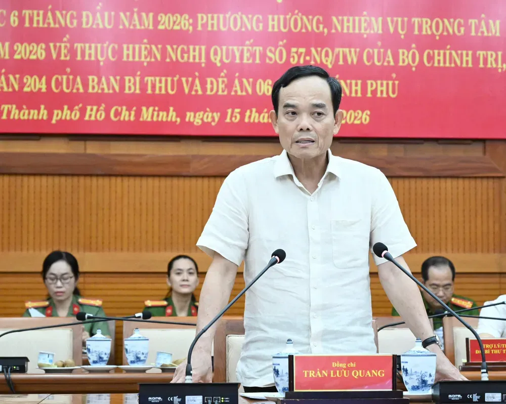 Đồng chí Trần Lưu Quang phát biểu quán triệt mục đích, yêu cầu hội nghị. Ảnh: VIỆT DŨNG
