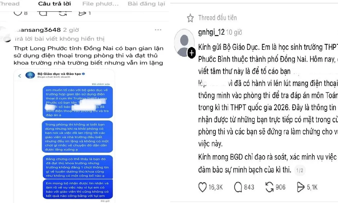 TP Đồng Nai: Thông tin thí sinh mang điện thoại vào phòng thi là sai sự thật