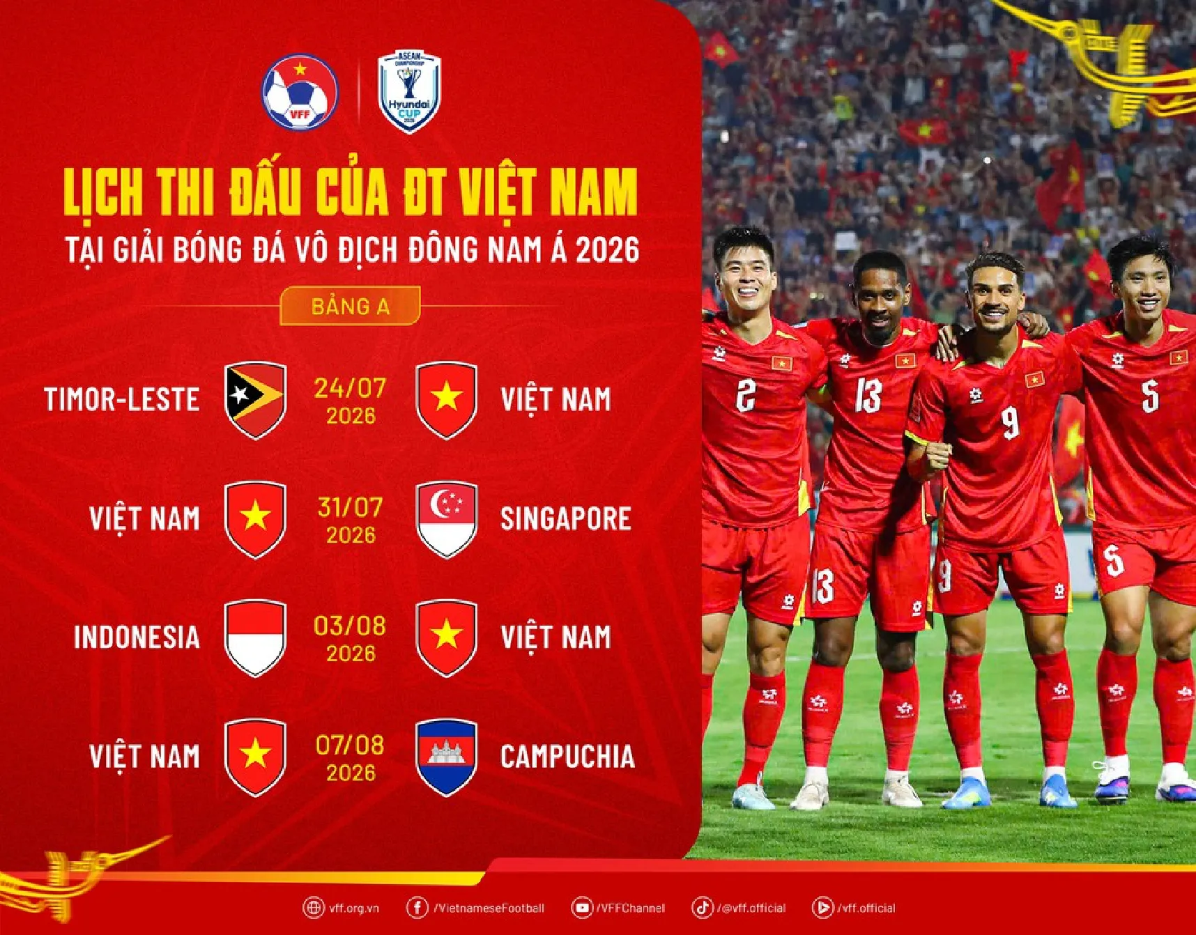 Lịch thi đấu ASEAN Cup 2026 của ĐT Việt Nam (Ảnh: VFF)
