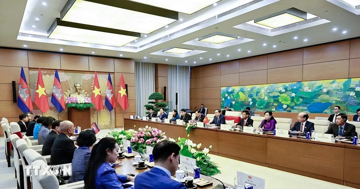 Chủ tịch Quốc hội Trần Thanh Mẫn hội đàm với Chủ tịch Quốc hội Campuchia Khuon Sudary - Ảnh 1.