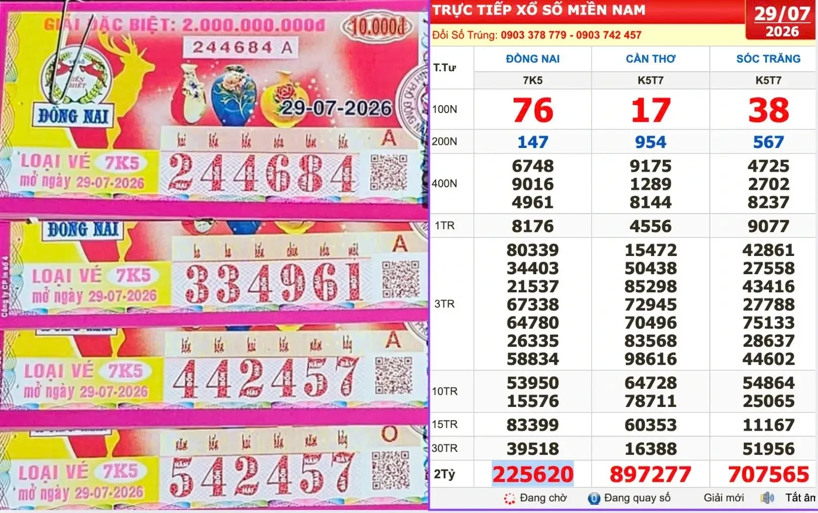 Mua 32 tờ vé số ế, 1 khách trúng xổ số miền Nam ngày 29 tháng 7 đài Đồng Nai - Ảnh: NVCC