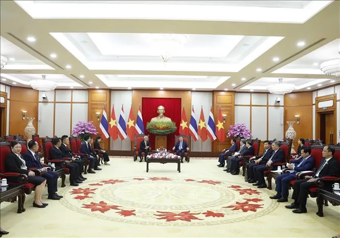 Tổng Bí thư, Chủ tịch nước Tô Lâm tiếp Chủ tịch Quốc hội kiêm Chủ tịch Hạ viện Thái Lan Sophon Zaram. Ảnh: Thống Nhất/TTXVN
