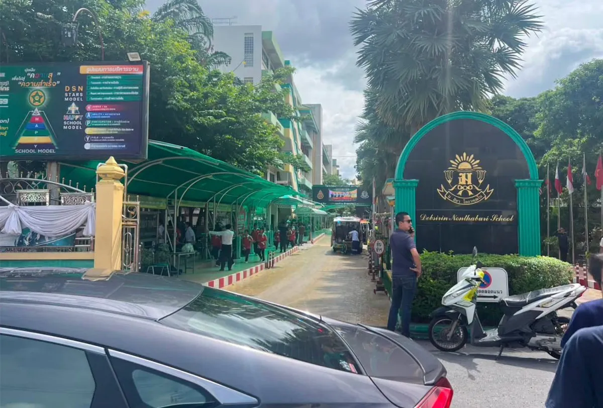 Vụ nổ súng xảy ra tại trường Debsirin Nonthaburi ở quận Bang Kruai, tỉnh Nonthaburi - Ảnh Bangkok Post