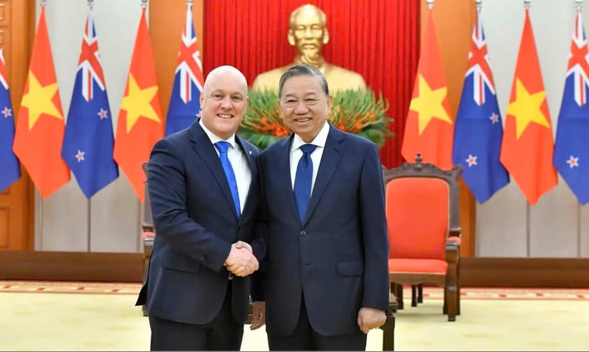 Ngày 26/2/2025, tại Trụ sở Trung ương Đảng, Tổng Bí thư Tô Lâm tiếp Thủ tướng New Zealand Christopher Luxon thăm chính thức Việt Nam và tham dự Diễn đàn Tương lai ASEAN lần thứ hai tại Hà Nội - Ảnh: Đăng Khoa - Nhân Dân