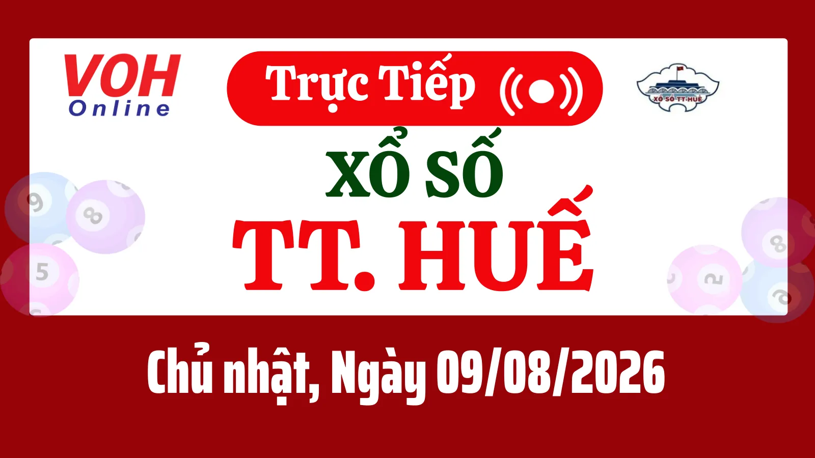 XSTTH 9/8 - Kết quả xổ số Thừa Thiên Huế hôm nay chủ nhật ngày 9/8/2026