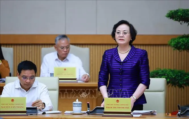 Phó Thủ tướng Phạm Thị Thanh Trà phát biểu tại Phiên họp Chính phủ chuyên đề về xây dựng pháp luật tháng 8/2026. Ảnh: Dương Giang/TTXVN