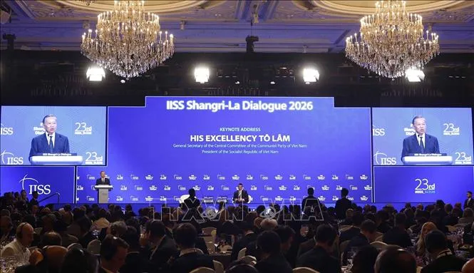 Tổng Bí thư, Chủ tịch nước Tô Lâm phát biểu dẫn đề tại Đối thoại Shangri-La lần thứ 23 và trả lời một số câu hỏi của đại biểu tham dự, tối 29/5/2026 (Ảnh: Thống Nhất/TTXVN)