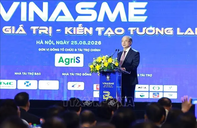 Chủ tịch Hiệp hội Doanh nghiệp nhỏ và vừa Việt Nam Nguyễn Văn Thân phát biểu (Ảnh: Dương Giang/TTXVN)