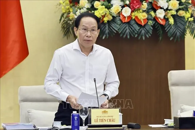 Phó Thủ tướng Chính phủ Lê Tiến Châu - Phó Trưởng ban Thường trực Ban Chỉ đạo phát biểu (Ảnh: Doãn Tấn/TTXVN)