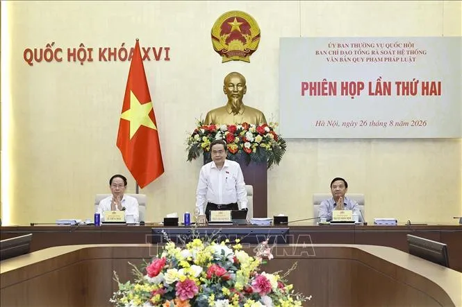 Chủ tịch Quốc hội Trần Thanh Mẫn - Trưởng Ban Chỉ đạo chủ trì Phiên họp lần thứ hai Ban Chỉ đạo Tổng rà soát hệ thống văn bản quy phạm pháp luật (Ảnh: Doãn Tấn/TTXVN)