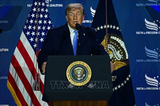 Tổng thống Mỹ Donald Trump phát biểu tại Washington, D.C. Ảnh: THX/TTXVN phát