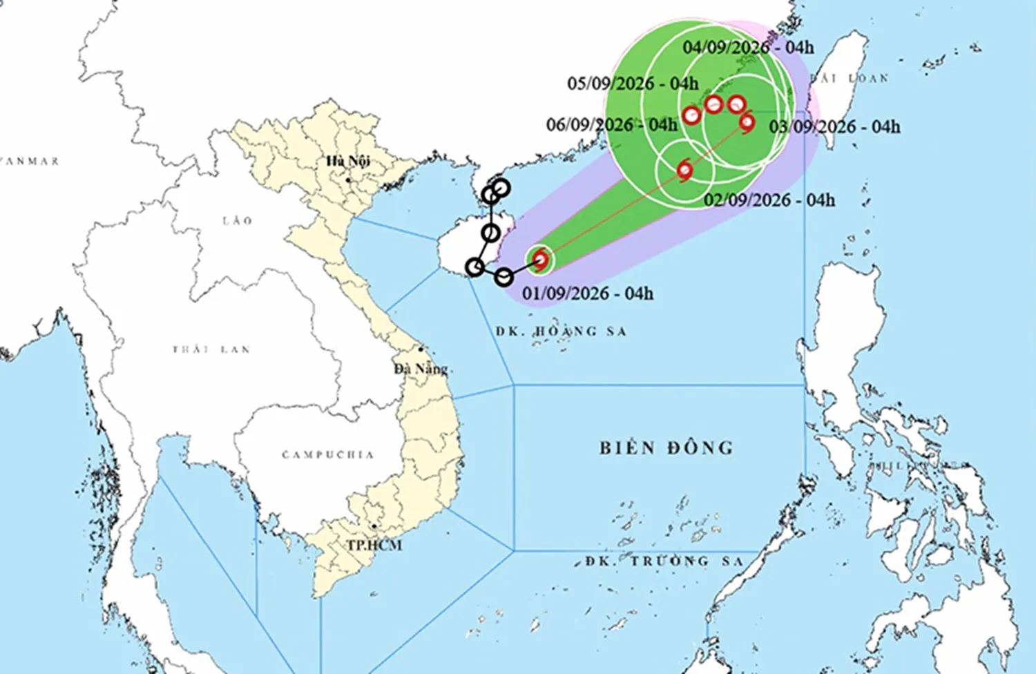 Vị trí và đường đi của bão số 5. Ảnh: thoitietvietnam.gov.vn