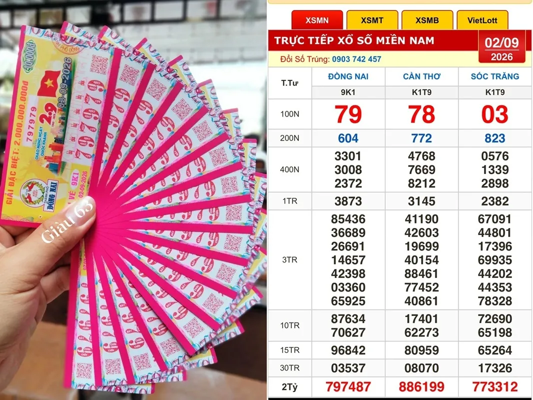 Những tờ có dãy số đẹp 797979 trúng đài Đồng Nai theo kết quả xổ số miền Nam ngày 2 tháng 9