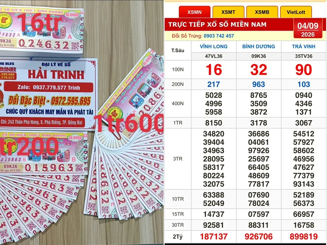 Hàng loạt vé trúng đài Bình Dương theo kết quả xổ số miền Nam ngày 4 tháng 9 - ẢNH ĐẠI LÝ CUNG CẤP