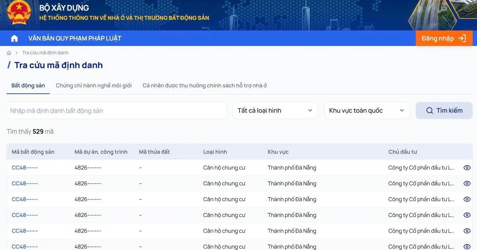 Thông tin về các dự án bất động sản đang được cập nhật trên hệ thống - Ảnh: Báo Xây Dựng
