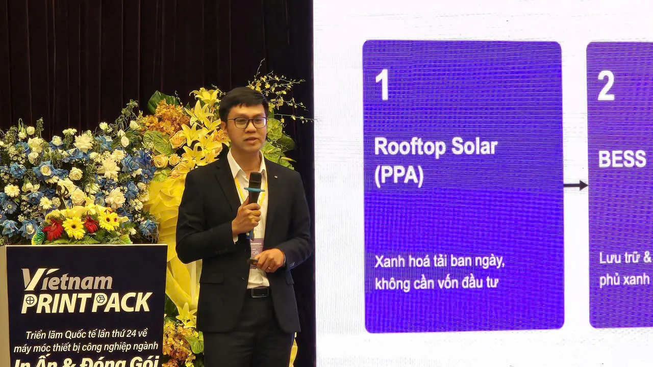 Đỗ Vũ Thanh Sơn, Giám đốc Phát triển Dự án Solarvest Việt Nam chia sẻ phát triển dự án hướng tới sử dụng năng lượng xanh - Ảnh Bá Nam