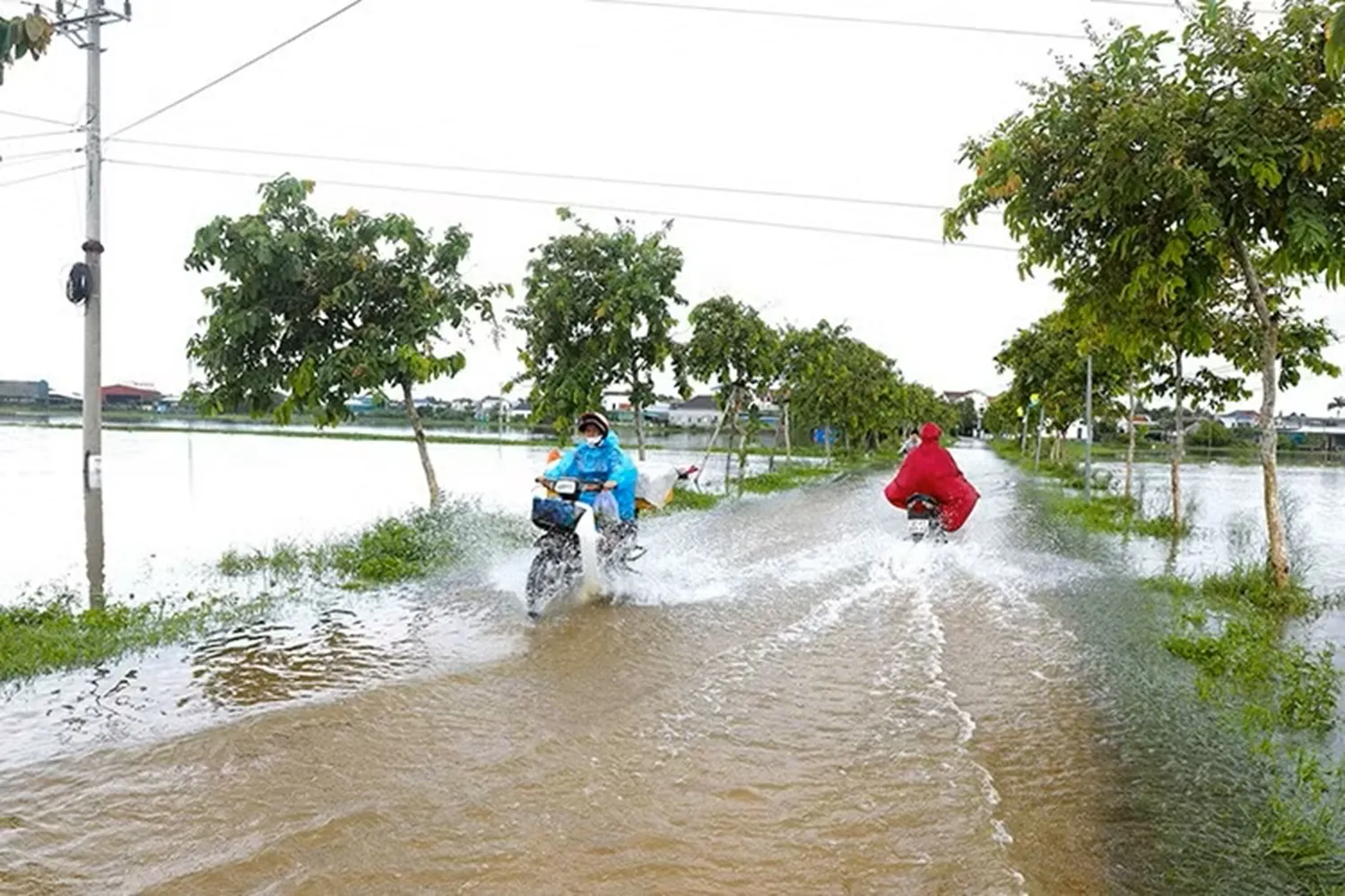 Nhiều đoạn đường dân sinh trên địa bàn các xã Diễn Châu, Đức Châu, An Châu (Nghệ An) bị ngập sâu trong nước - Ảnh: Xuân Tiến - TTXVN
