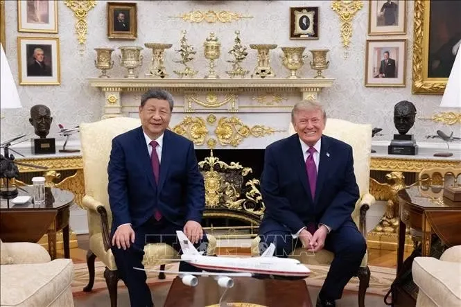 Tổng thống Mỹ Donald Trump (phải) hội đàm với Chủ tịch Trung Quốc Tập Cận Bình tại Nhà Trắng ngày 24/9/2026 - Ảnh: TTXVN