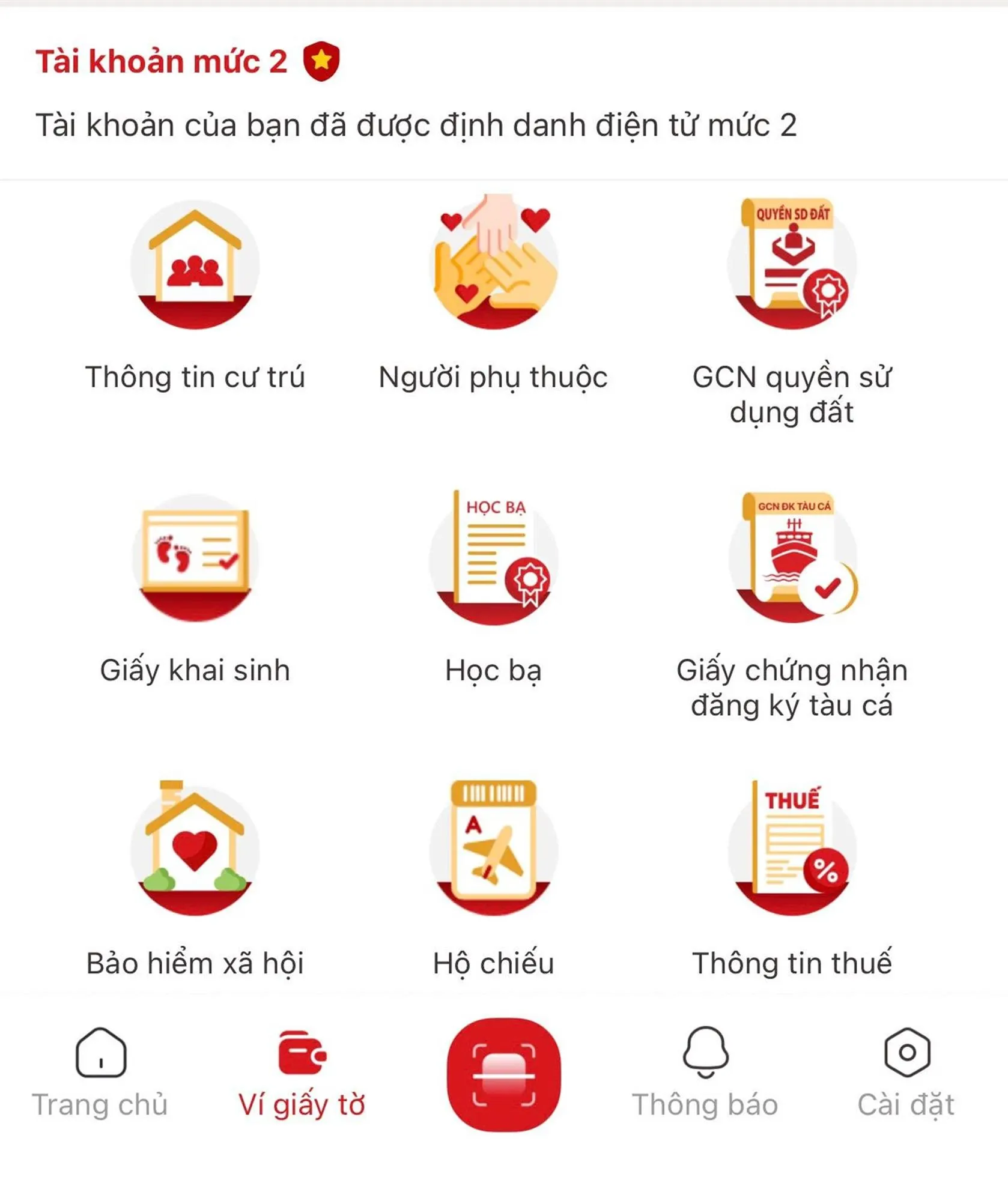 Nhiều loại giấy tờ, thông tin cá nhân có thể được tích hợp trong Ví giấy tờ trên VNeID - Ảnh: Chụp màn hình - Thanh Niên