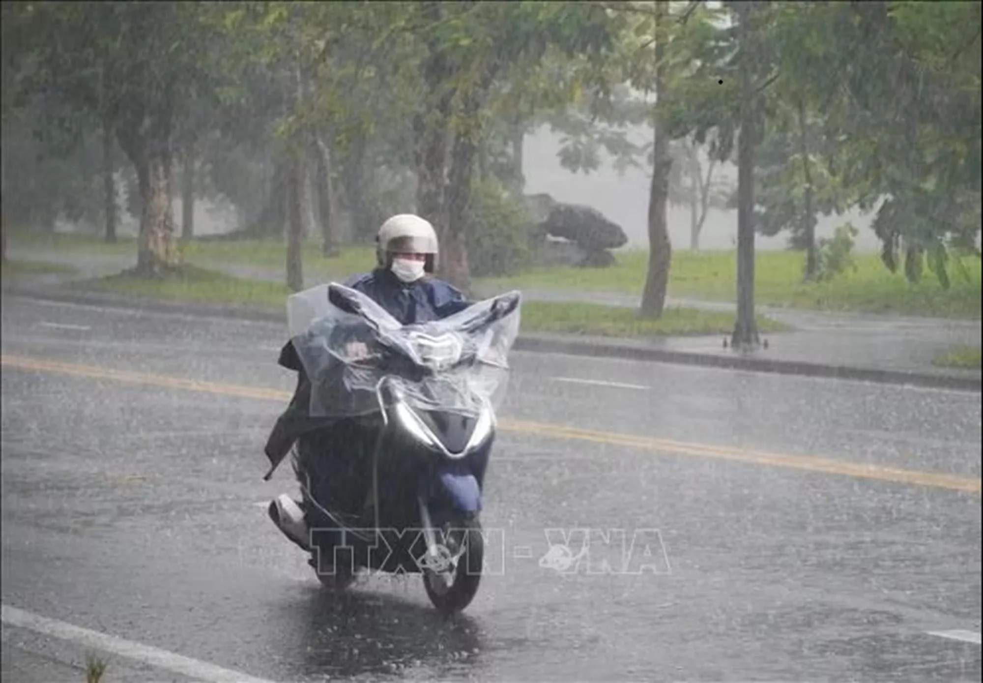 Mưa rất to vào sáng 11/9 trên đường Lê Duẩn, phường Phú Xuân, thành phố Huế - Ảnh minh họa: Nguyên Lý - TTXVN