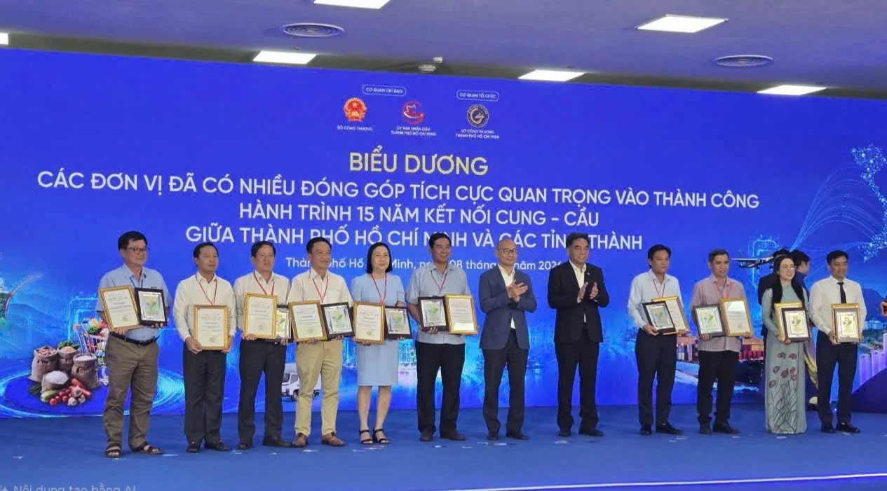 Biểu dương các đơn vị có nhiều đóng góp cho hành trình 15 năm kết nối cung cầu giữa TP.HCM và các tỉnh, thành - Ảnh Bá Nam