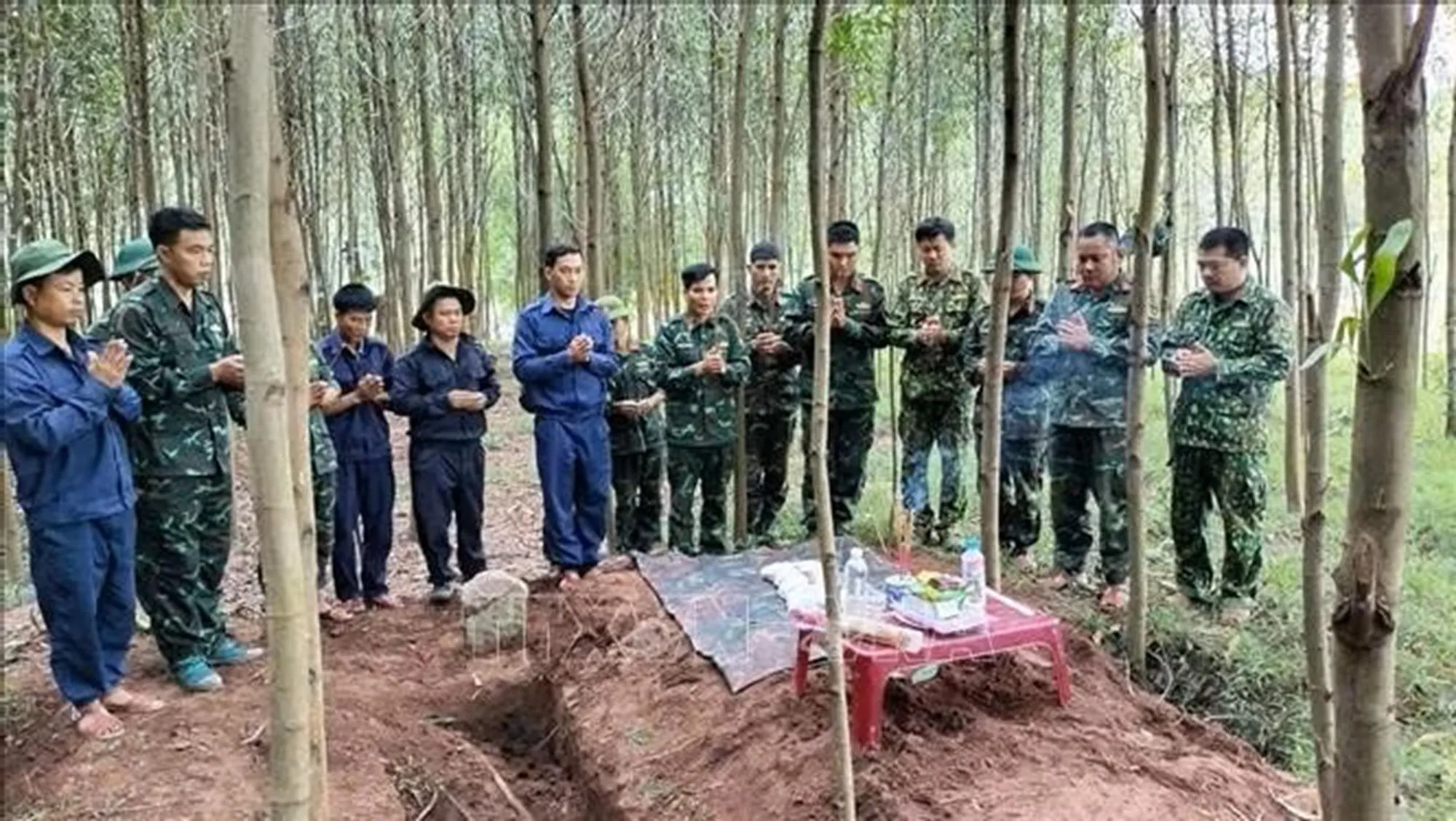 Ở khu vực rừng tràm ở bản Bãi Dinh, xã Dân Hóa, tỉnh Quảng Trị, từ ngày 1 đến ngày 8/10/2026 lực lượng tìm kiếm đã quy tập được 5 hài cốt liệt sĩ. Ảnh: TTXVN phát