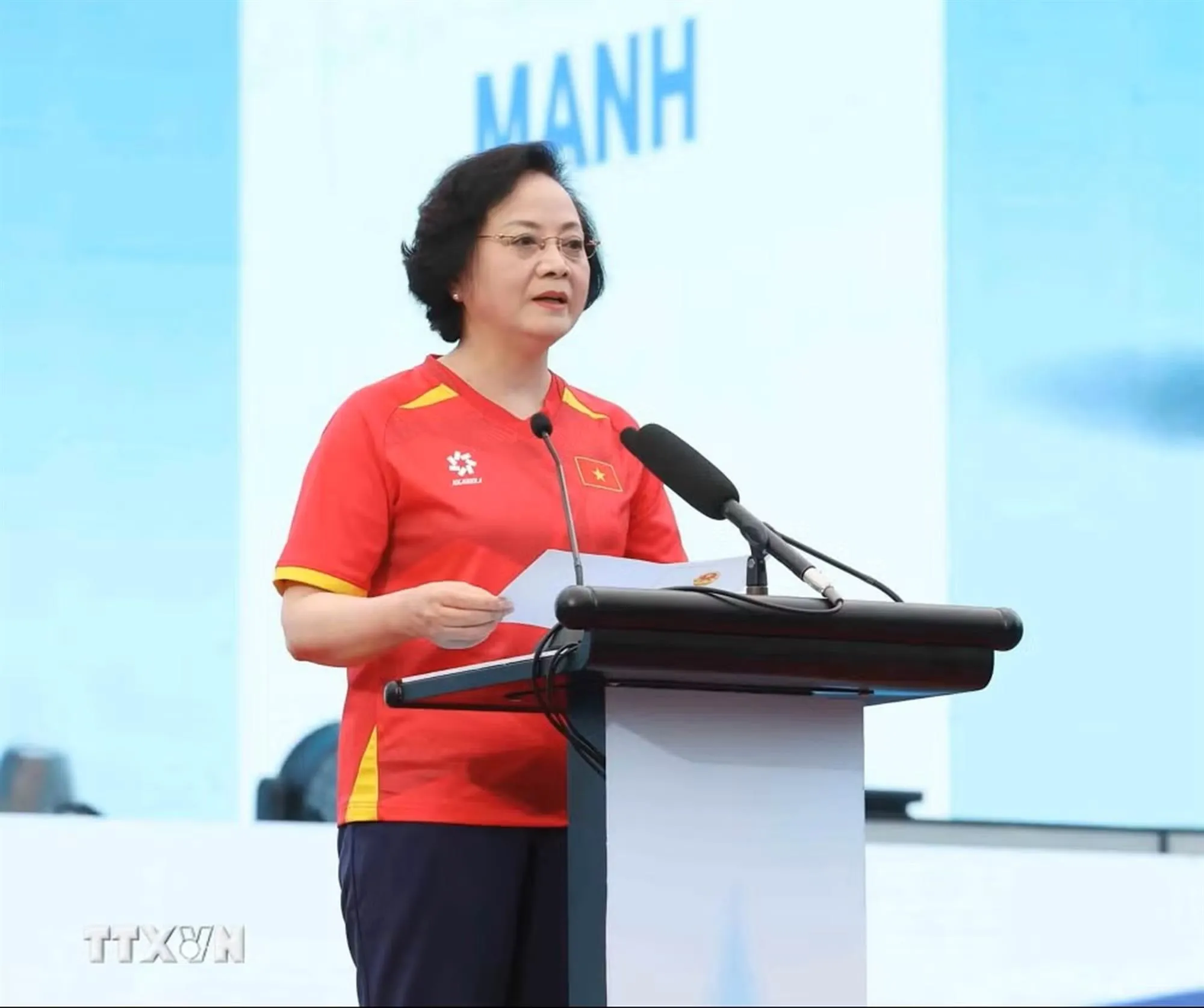 Đồng chí Phạm Thị Thanh Trà, Bí thư Trung ương Đảng, Phó Thủ tướng Chính phủ phát biểu khai mạc (Ảnh: Phương Hoa/TTXVN)
