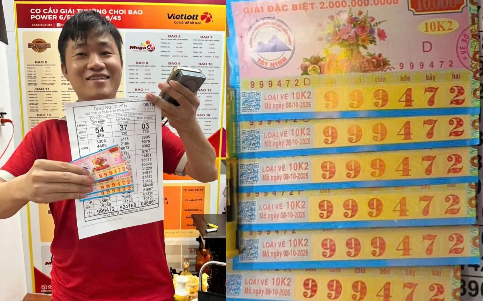 Nhiều vé trúng độc đắc xổ số miền Nam ngày 8 tháng 10 xuất hiện ở đại lý vé số Ngọc Yến ở TP. Hồ Chí Minh - Ảnh: NVCC