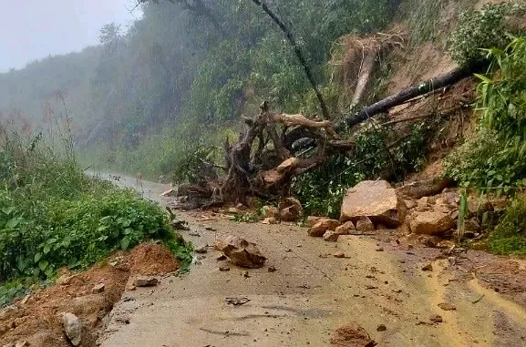 Sạt lở đất đá ở Nam Trà My, Đà Nẵng, đường vào khu dân cư tê liệt - Ảnh 1.