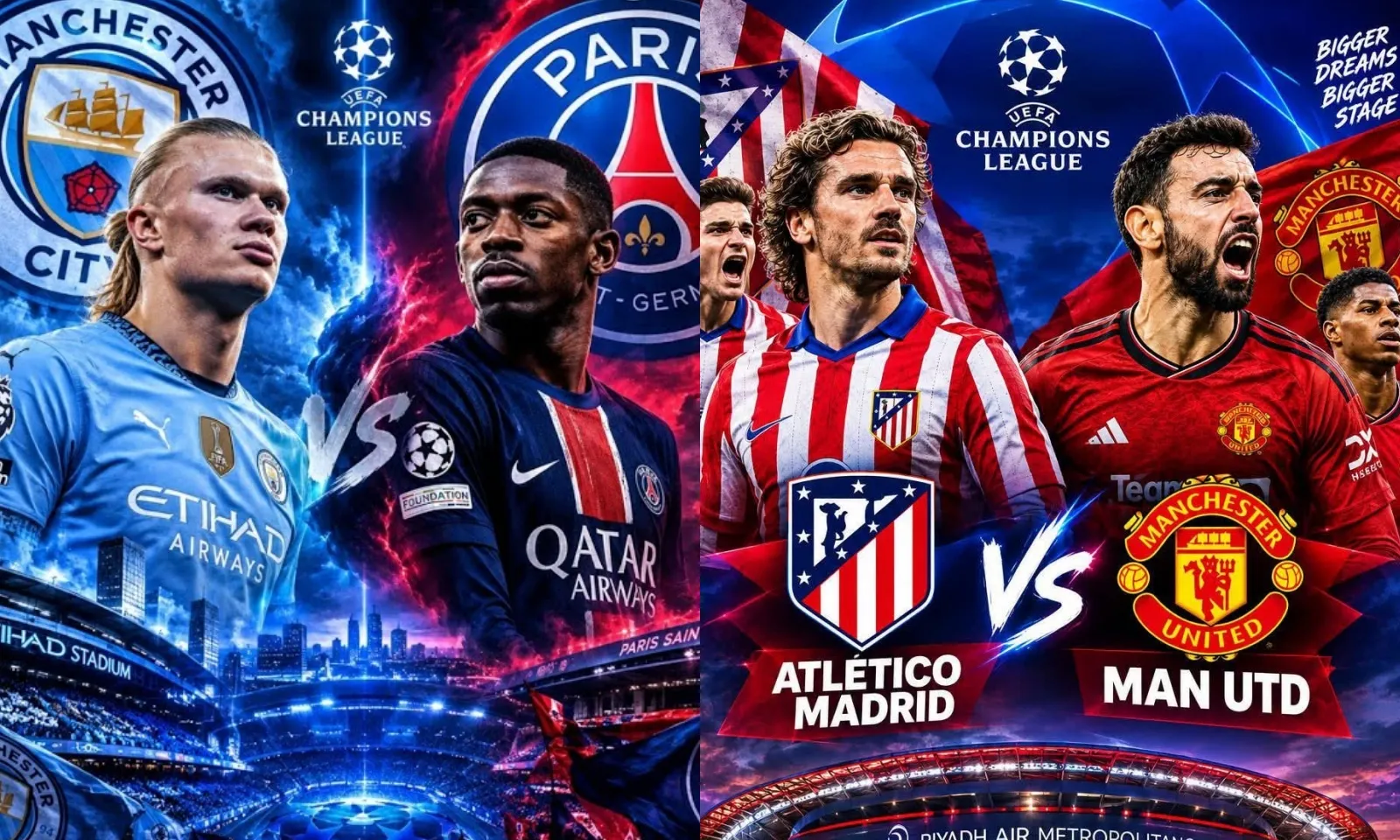 Lịch thi đấu Champions League tuần này: Man City vs PSG | Atletico Madrid vs MU