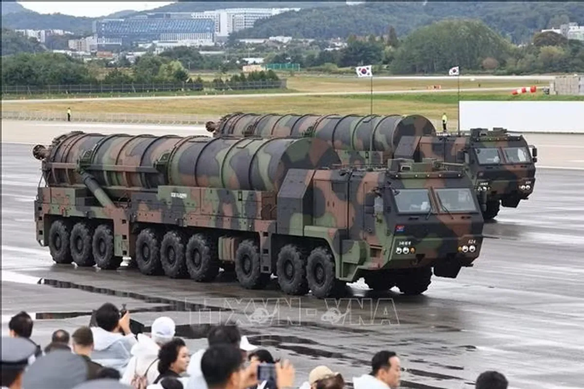 Tên lửa đạn đạo Hyunmoo-5 tại căn cứ không quân Seoul, Hàn Quốc - Ảnh tư liệu Yonhap-TTXVN