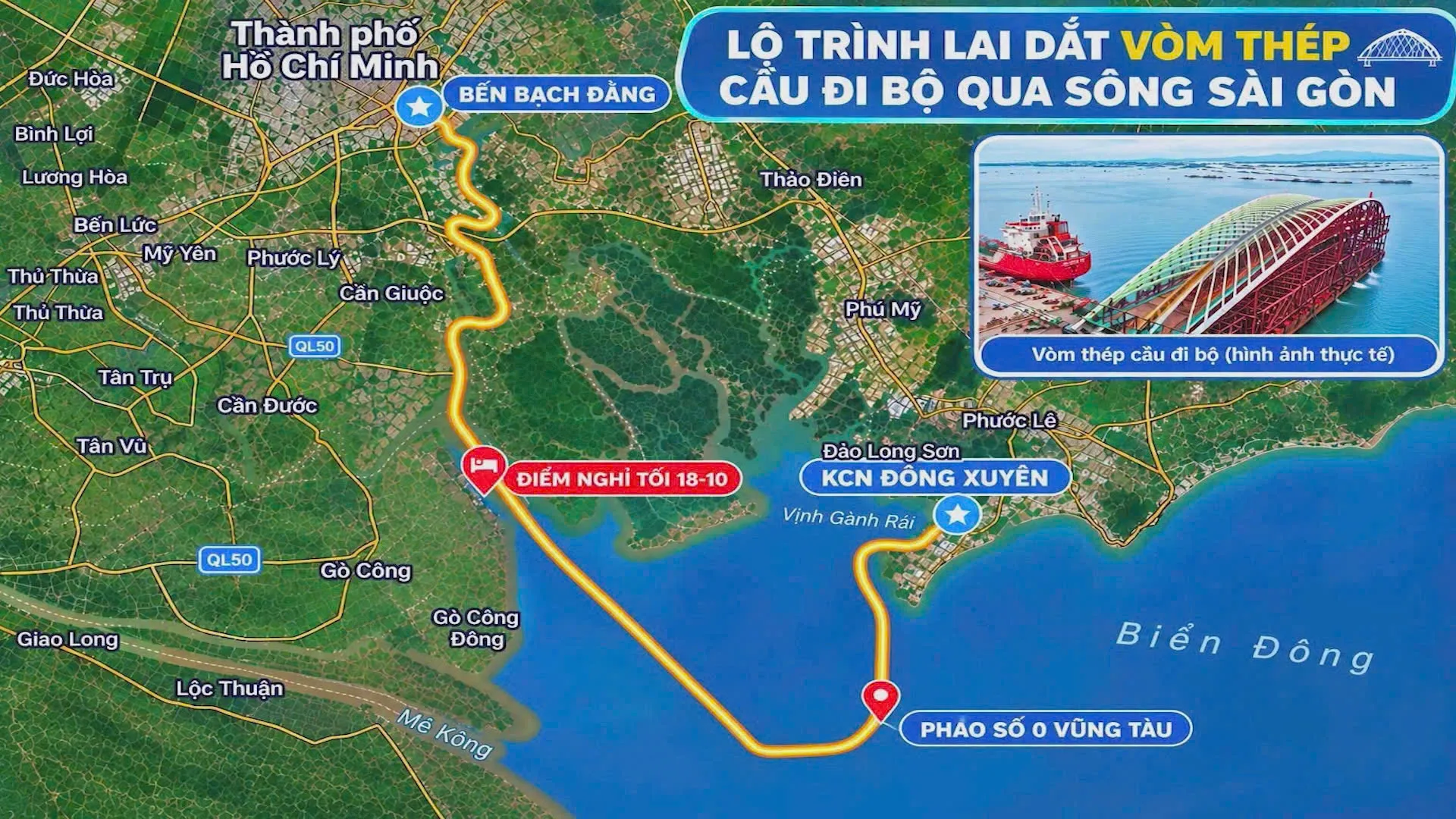 Vận chuyển kết cấu cầu đi bộ 3.400 tấn qua sông Sài Gòn  - Ảnh 1.
