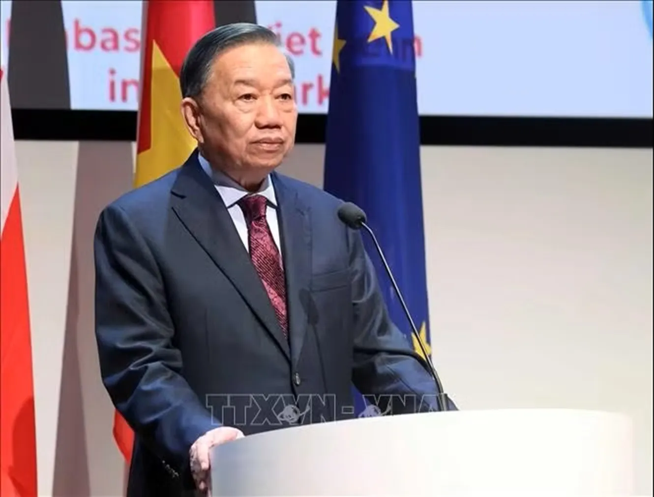 Tổng Bí thư, Chủ tịch nước Tô Lâm phát biểu khai mạc Diễn đàn Doanh nghiệp Việt Nam – Đan Mạch. Ảnh: Thống Nhất/TTXVN
