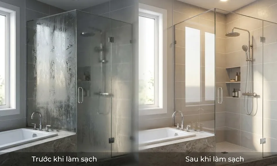 Cách tẩy cặn xà phòng nhà tắm siêu sạch không cần chà rửa