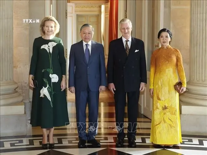 Tổng Bí thư, Chủ tịch nước Tô Lâm và Phu nhân Ngô Phương Ly hội kiến Nhà Vua Bỉ Philippe và Hoàng hậu Mathilde. Ảnh: Thống Nhất/TTXVN