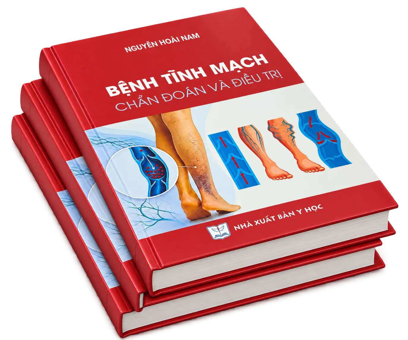 Chồng ba sách y khoa bìa đỏ