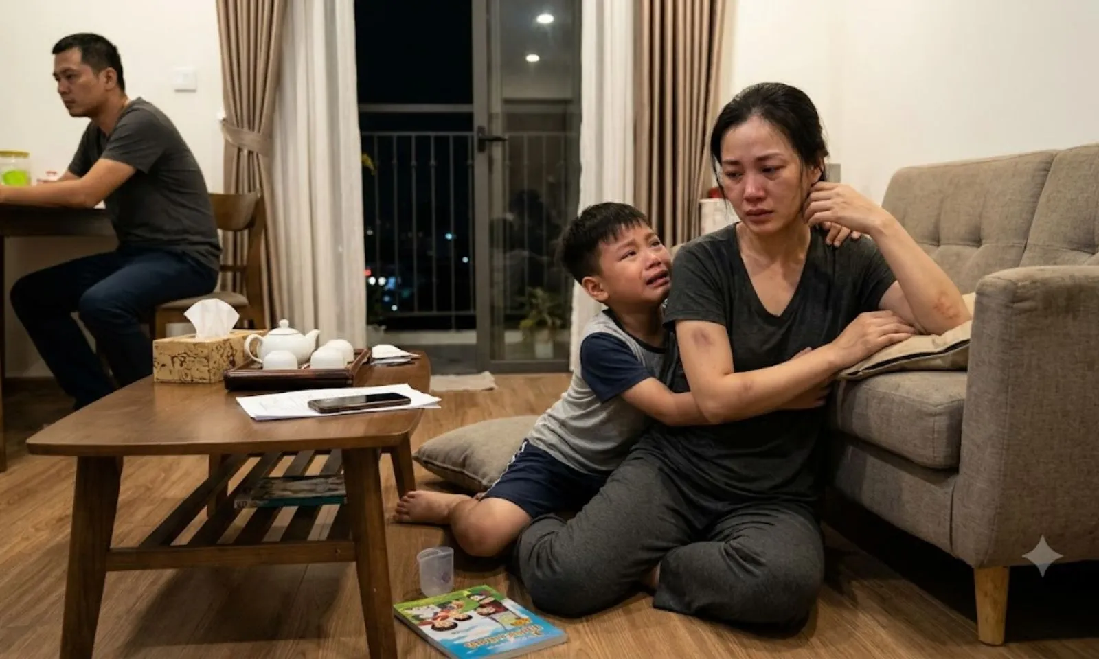 Con trai van xin mẹ ly hôn sau những trận đòn của bố