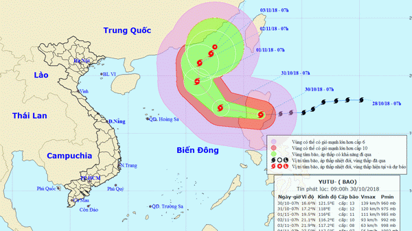 Tin bão YUTU: Trên đảo Luzon (Philippines), đang di chuyển hướng Tây Tây Bắc