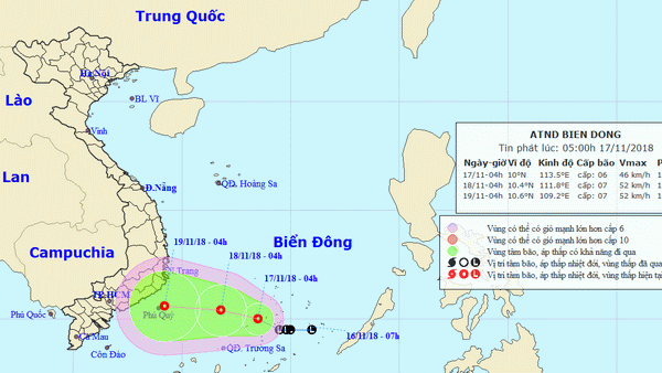 Áp thấp nhiệt đới trên Biển Đông, sức gió mạnh cấp 6