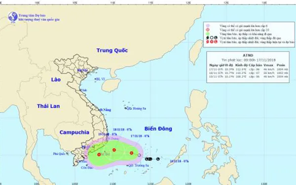 Công điện khẩn về Áp thấp nhiệt đới gần quần đảo Trường Sa